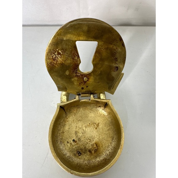 Vintage YM Brass Padlock Trinket Box Hinged Lid Secret Stash Box 3-45 Gold Tone - Picture 8 of 8